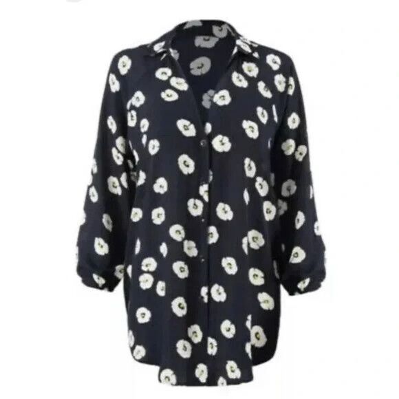 Cabi # 5705 "Go To Button Up" Navy/White Floral Print 3/4 Sleeve Blouse SZ XS - Picture 7 of 9